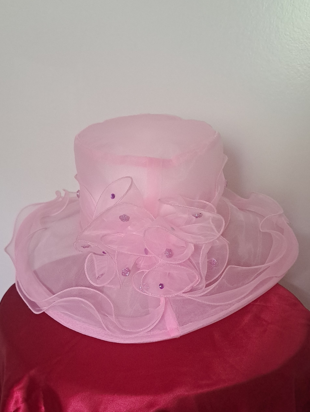 Elegant Pink Organza Church Floral Dress Hat